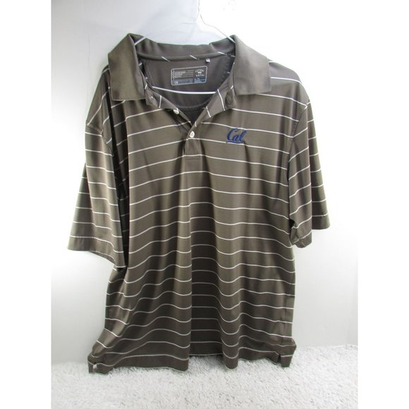 Cutter And Buck CB DryTec Green With White Stripes Cal Polo Shirt Size XLarge - Picture 1 of 7